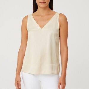 EILEEN FISHER Silk Georgette Crepe Pleated Tank Elegant Cream Sleeveless Silk XS